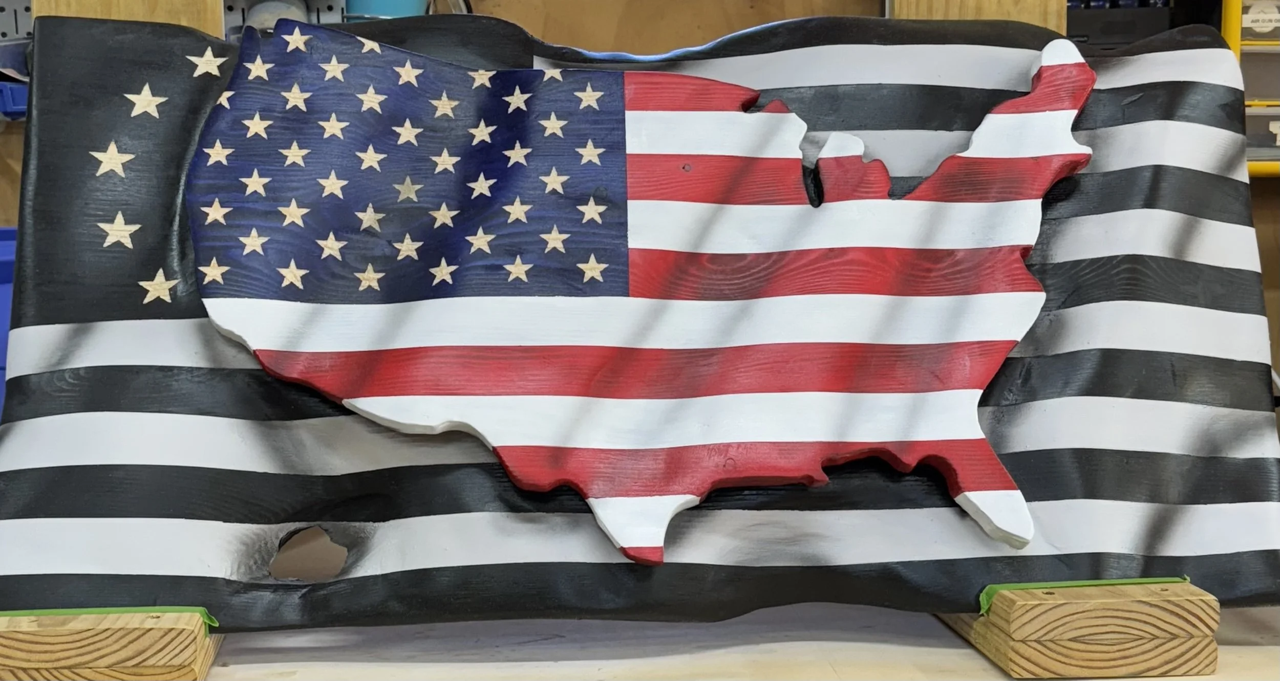 Wavy Double Flag USA Outline on a Betsy Ross Style Flag