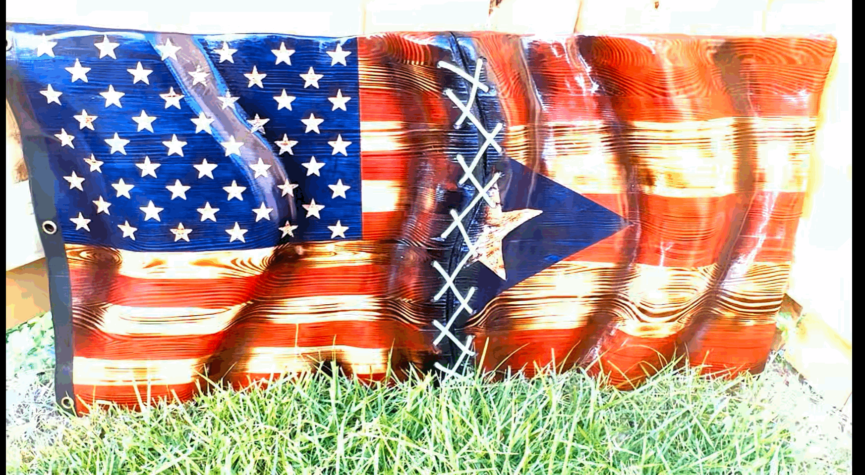 Wavy American/Puerto Rico Wavy Flag