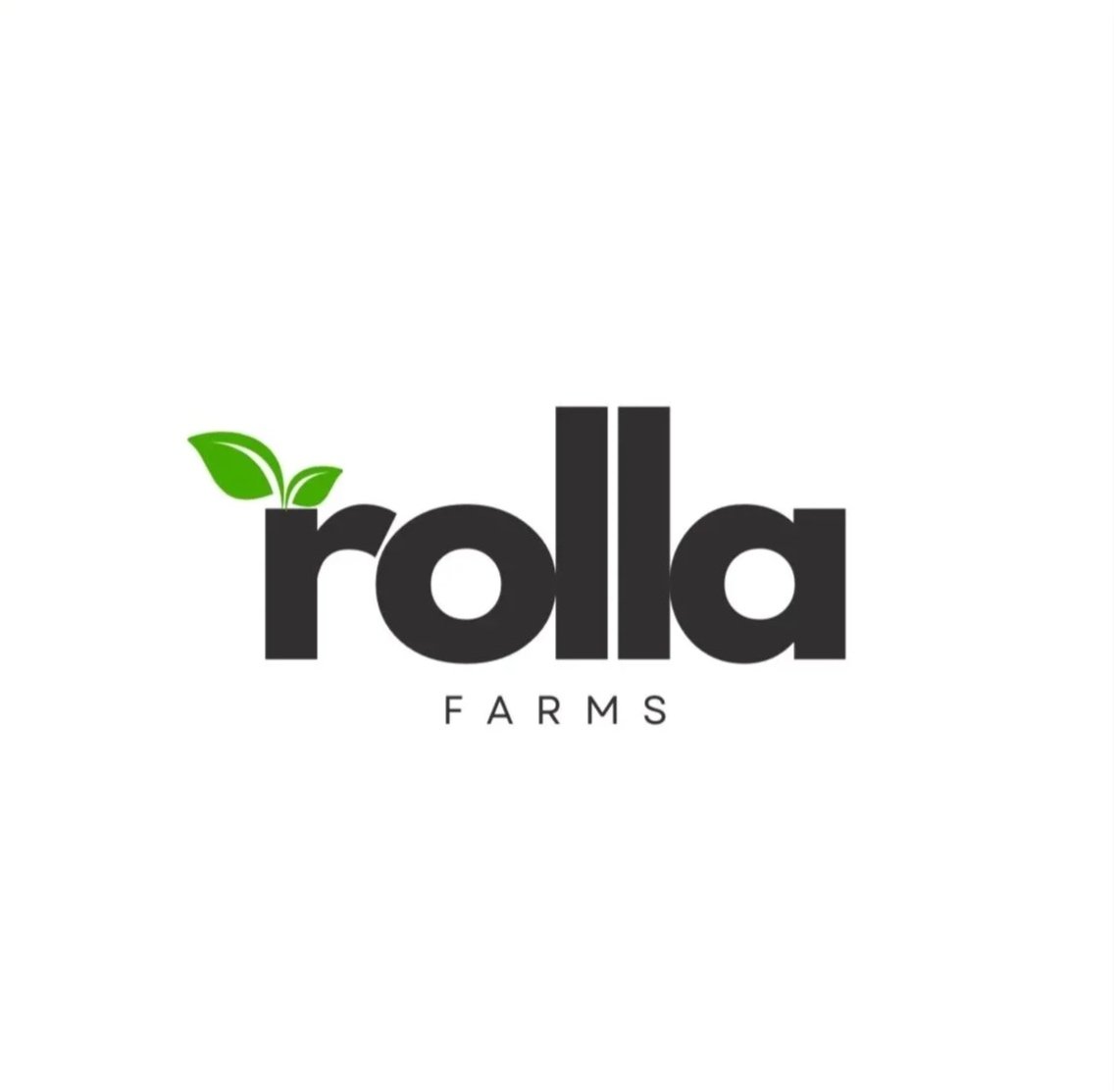 Logo for Rola Farms with black text and green leaf accents on a white background.