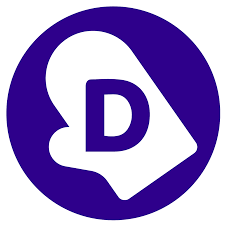Logo with a white capital D inside a stylized letter B, on a dark blue circular background.