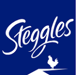 Steggles logo in white on a blue background.