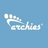 Archies logo with a stylized footprint and the word 'archies' in lowercase on a light blue background.