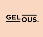 Logo with the word 'GEL-ous' on a light pink background