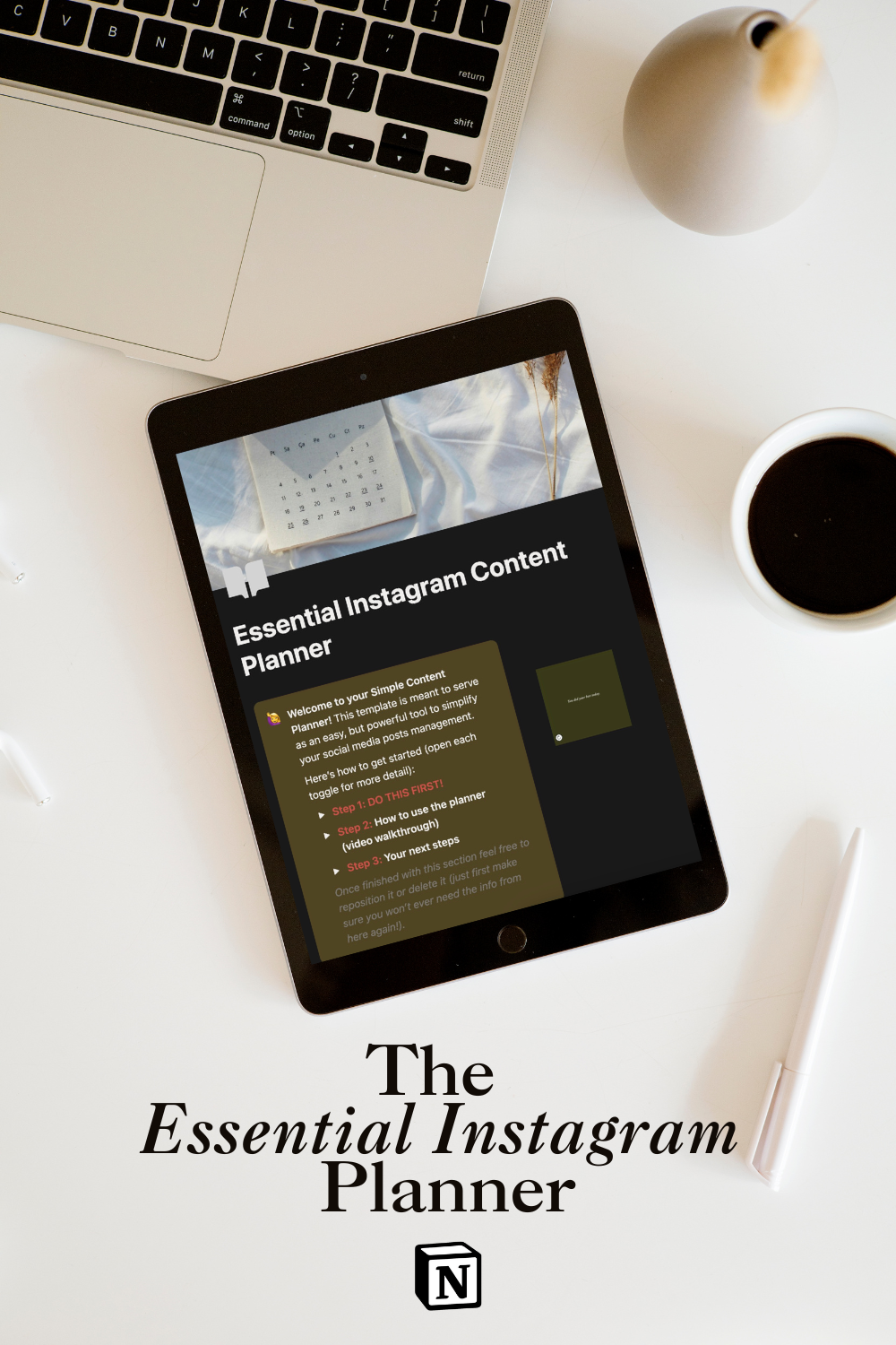 This Essential Instagram Content Planner that I've built myself, from my needs as a solo yogapreneur girlie (the secret that keeps me sane.)