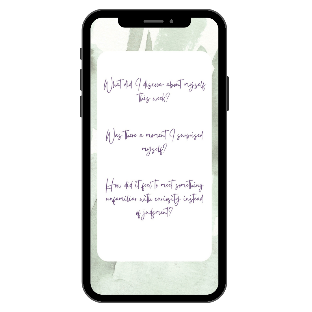 Smartphone showing journaling prompts in Fundamentals To Flow course by Andrijana Darkov