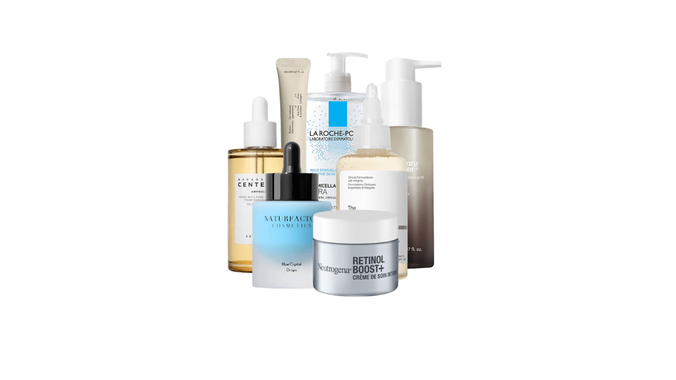 Collage of Andrijana Darkov's favorite products for night-time skincare routine