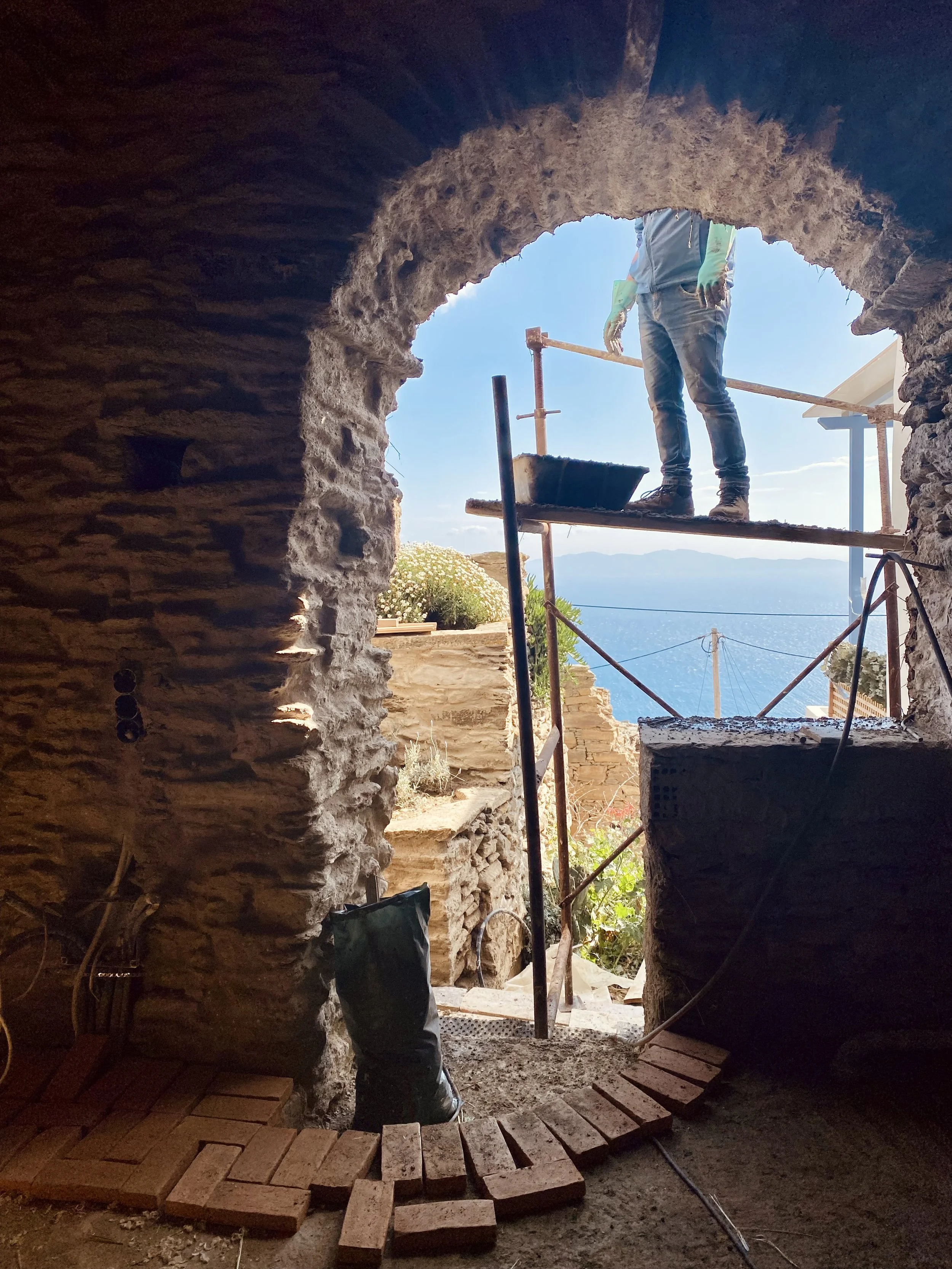 Exterior plastering and brick floors