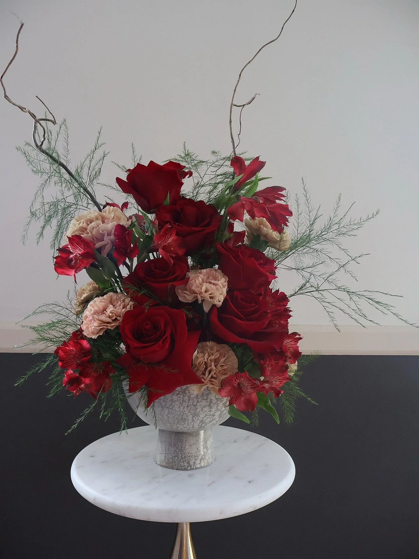 Most roses arranged in floral foam last just a few days.

This one was designed fully in water &mdash; so they stay beautiful, longer.

Gifted by a husband who said, &ldquo;I definitely need red roses&hellip; the rest is up to you.&rdquo;

Deep red. 