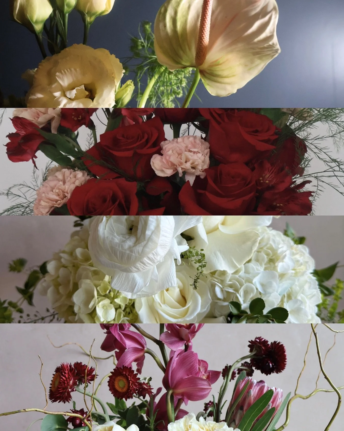 Color is never random.

Every arrangement tells a story through tone.

If you were receiving flowers today, which palette would you choose?

A &mdash; Soft + neutral
B &mdash; Classic red romance
C &mdash; Clean white elegance
D &mdash; Bold + moody
