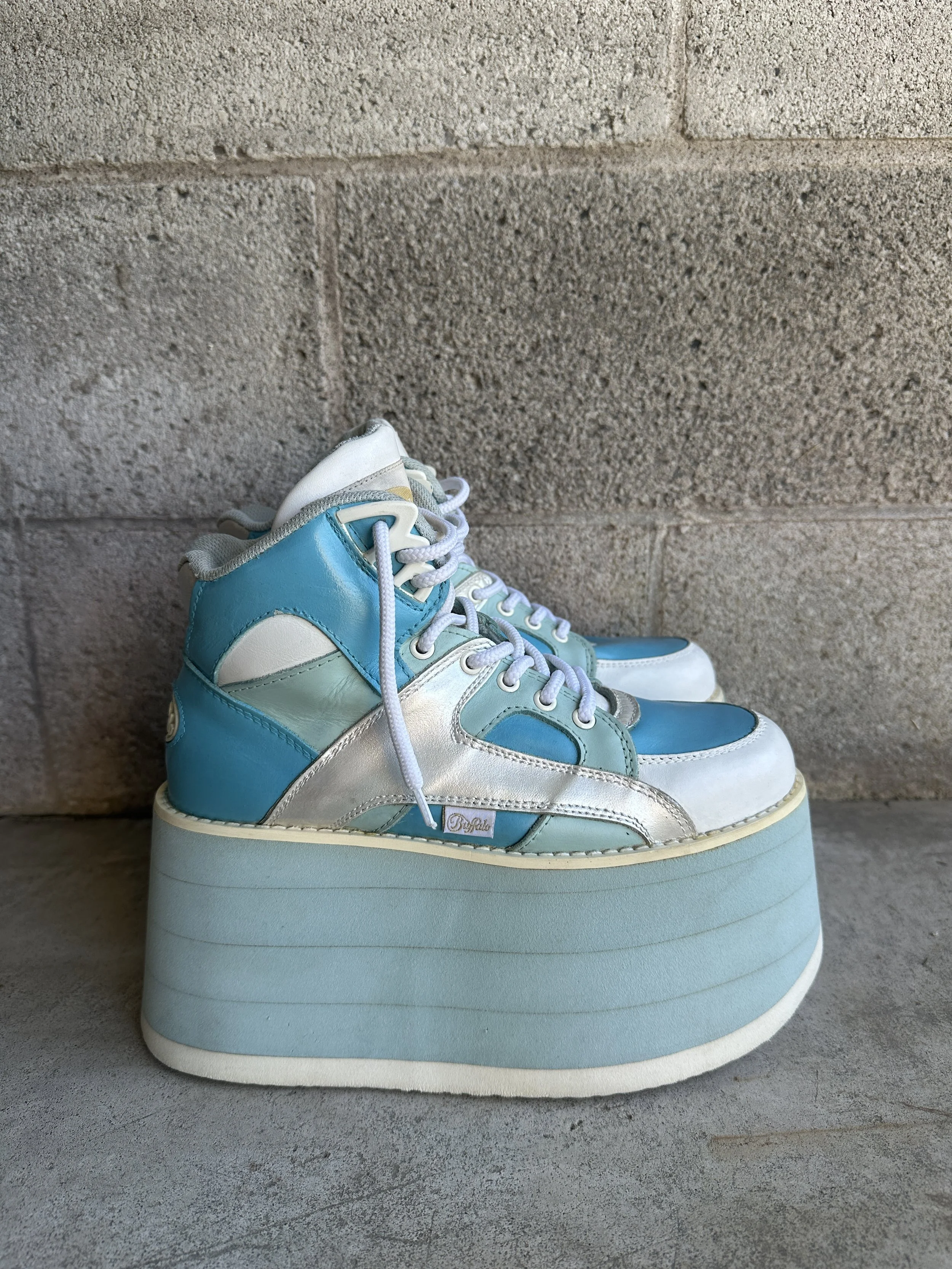 90s rare Buffalo 1310 blue leather 4" platform shoes