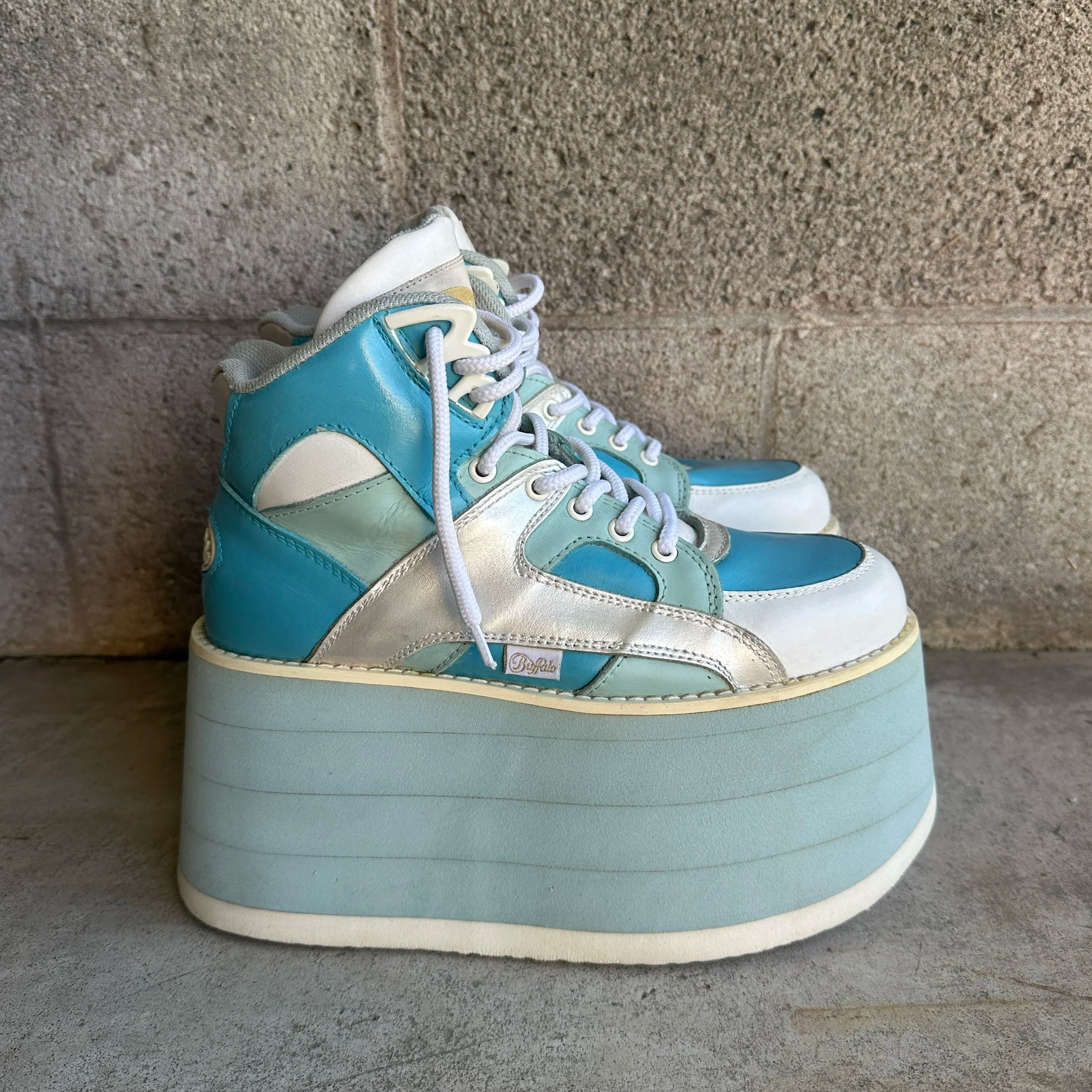 90s rare Buffalo 1310 blue leather 4" platform shoes