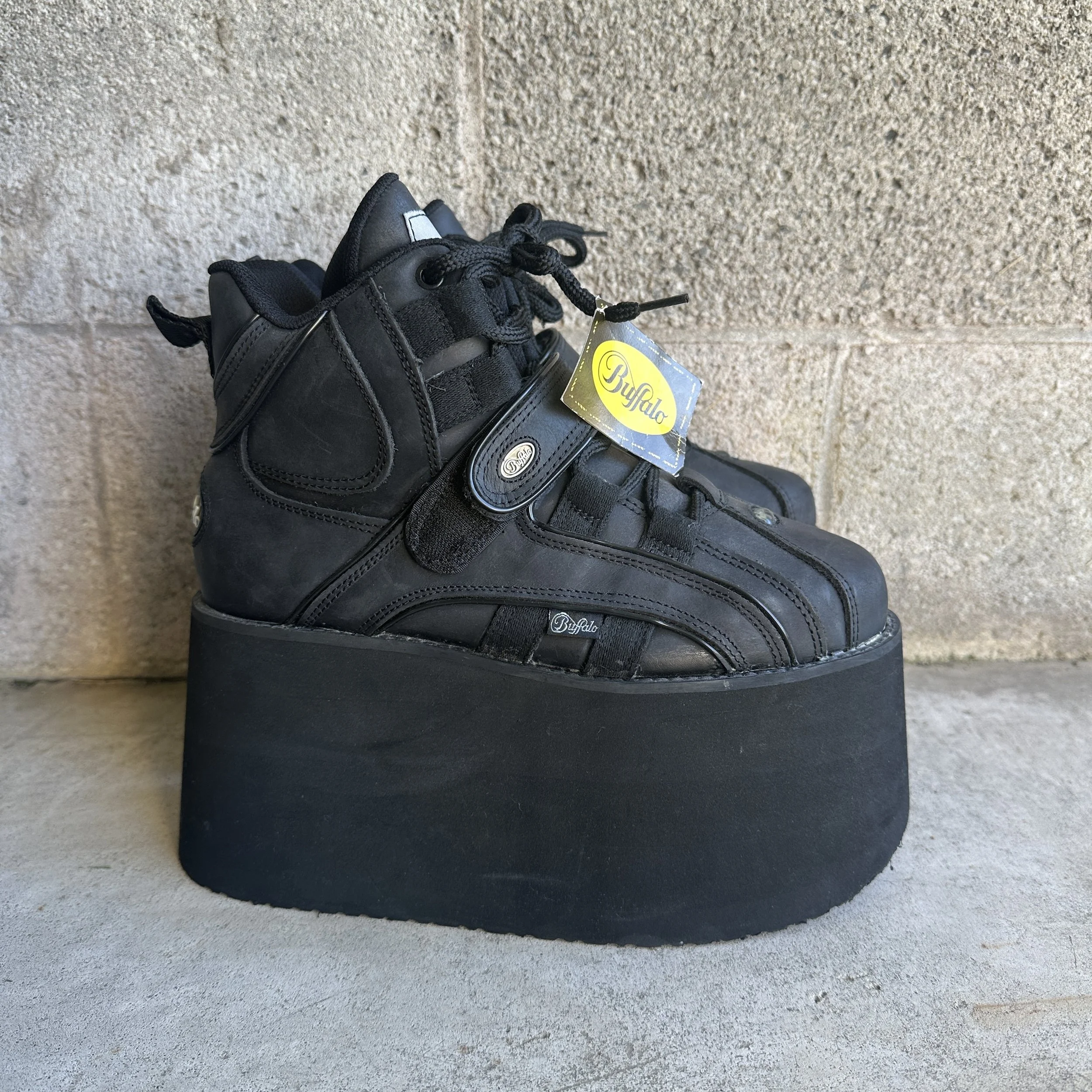 90s rare Buffalo black leather 4" platform combat boots