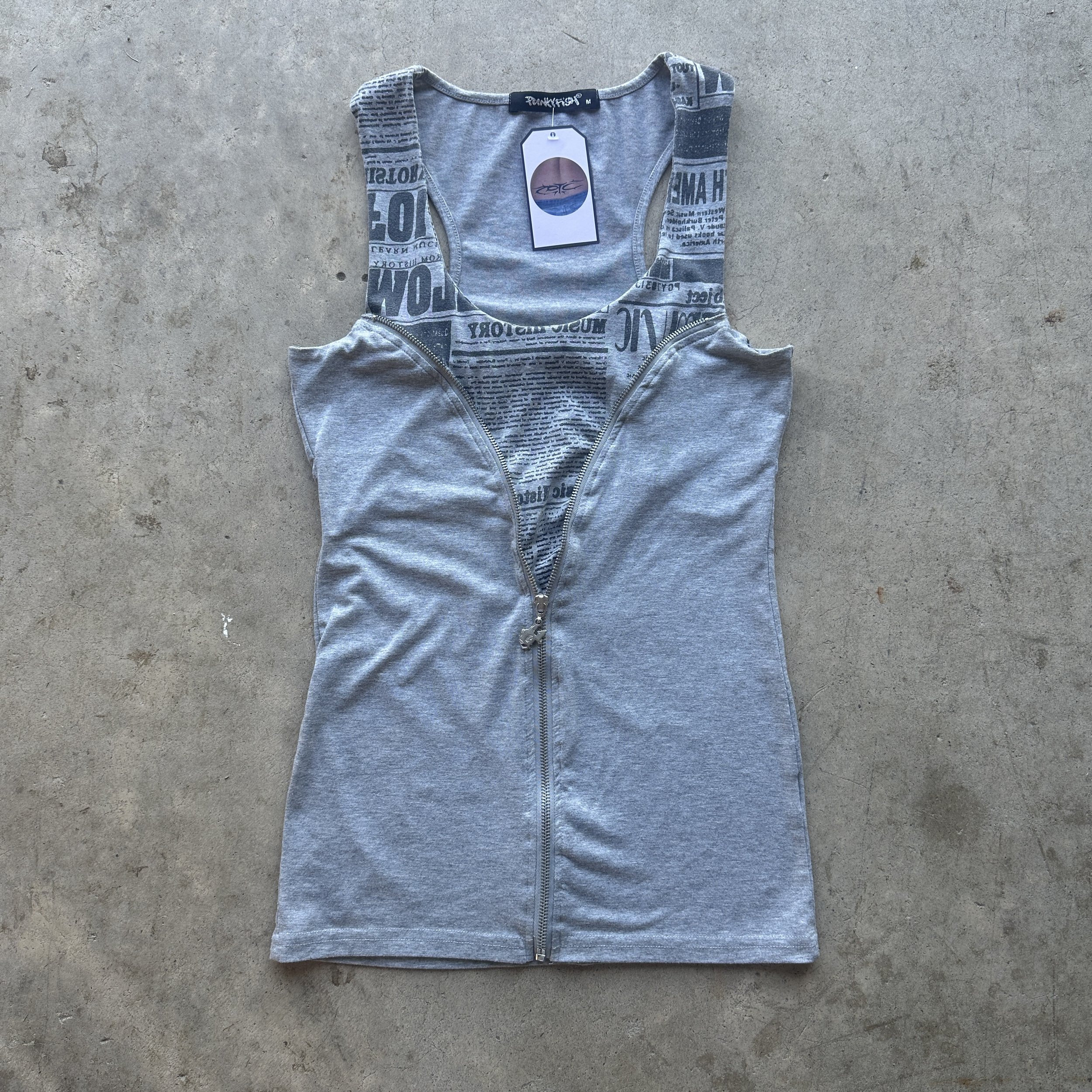 Punkyfish grey graphic zipper tank
