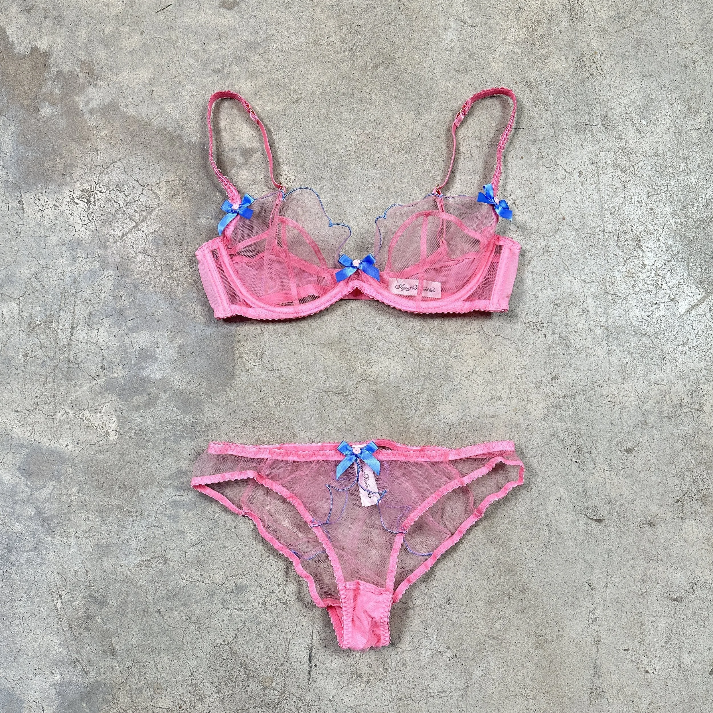 Agent Provocateur hot pink mesh matching lingerie set