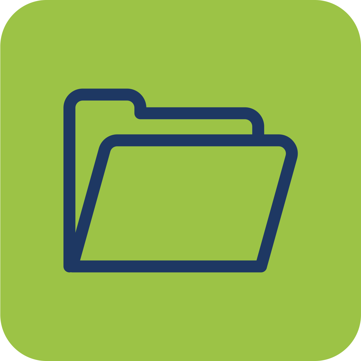 Icon of a file folder on a green background.