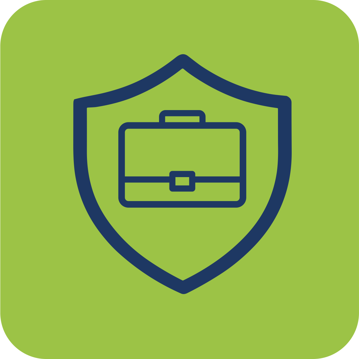 Icon of a briefcase inside a shield, symbolizing security or protection.