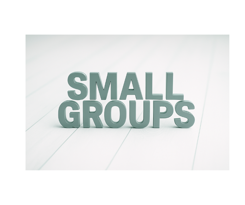 Text that reads 'Small Groups' in large 3D letters on a white surface.
