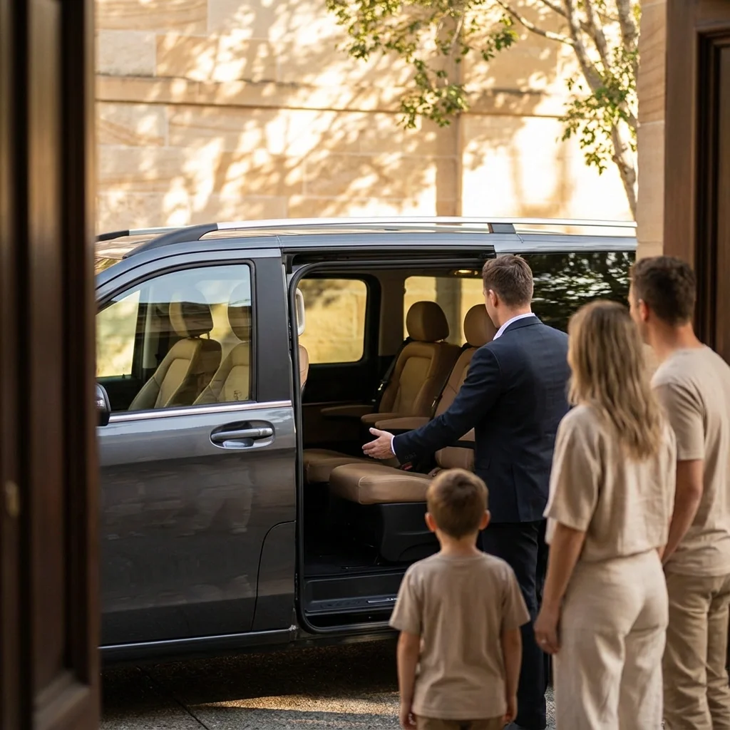 A minivan with door open for family to enter the vehicle