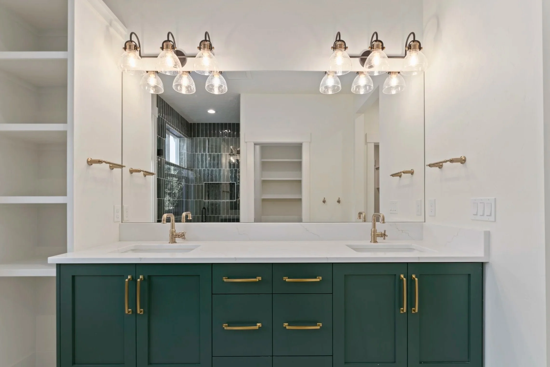 Bathroom remodel with custom vanity and lighting in Boise Idaho by Mission Builders