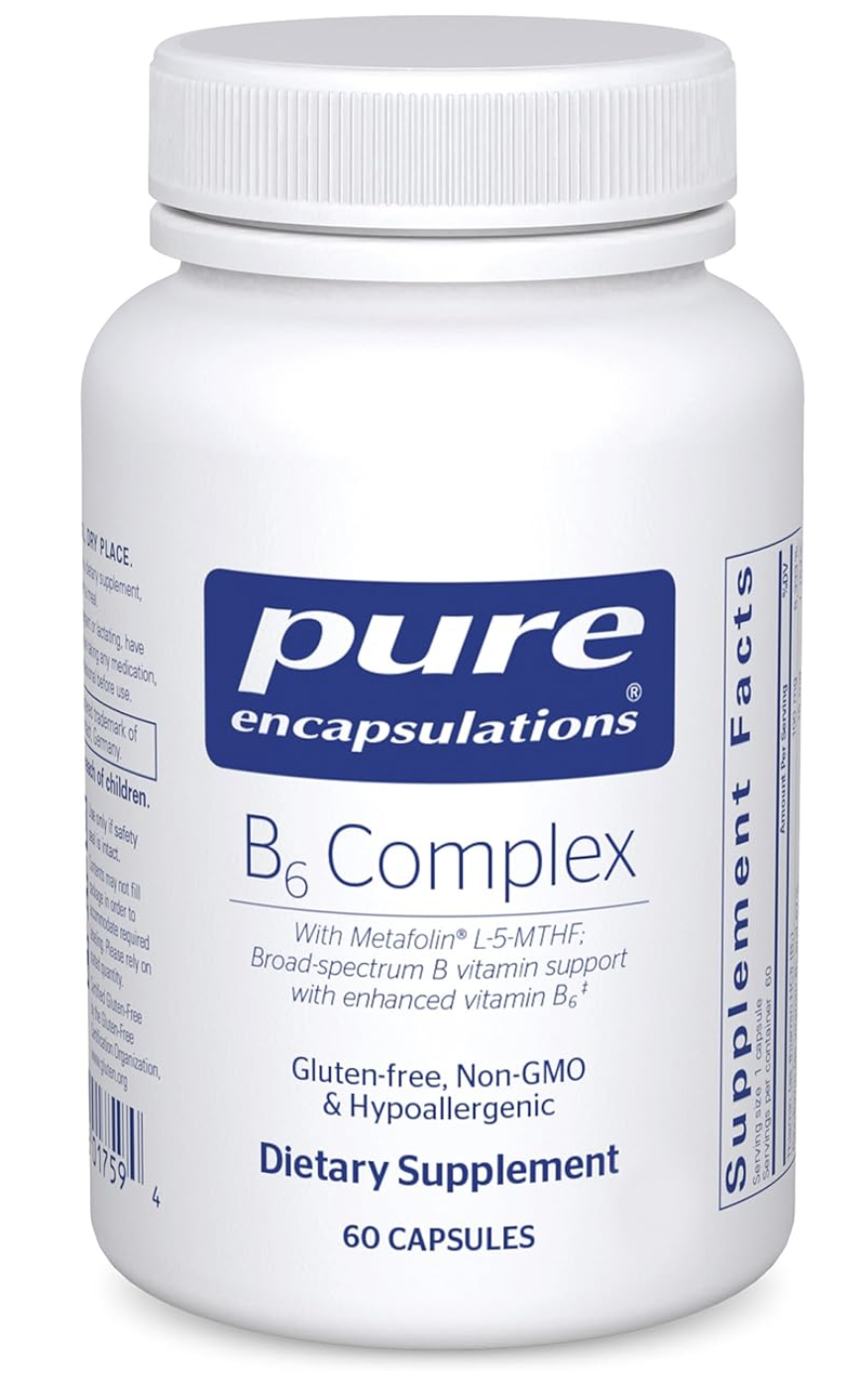 Pure Encapsulations B6 Complex - Supports Nervous System & Brain Health* - Includes B Vitamins - Contains Enriched Vitamin B6 - Non-GMO & Gluten Free - 60 Capsules