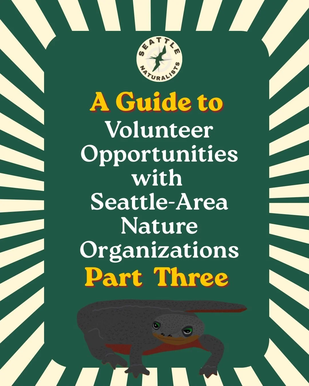 New to Seattle or neighboring area? Or just looking for new ways to get involved? Here are six more environmental organizations you can volunteer with!

Part Three Organizations featured:
- The Herons Nest
- Seattle Urban Carnivore Project 
- SR3
- N