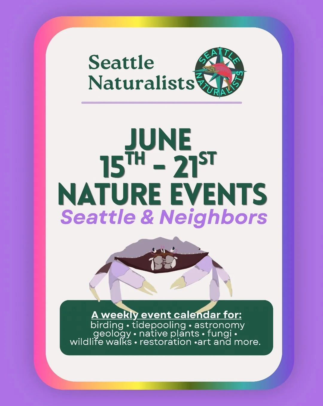 THE SUN IS OUT!!☀️Check out all the incredible events for this upcoming week (Monday, June 15th to Sunday June 21st).

As always, check event pages for updates, registration requirements, and weather-related changes before heading out. 

Be mindful s