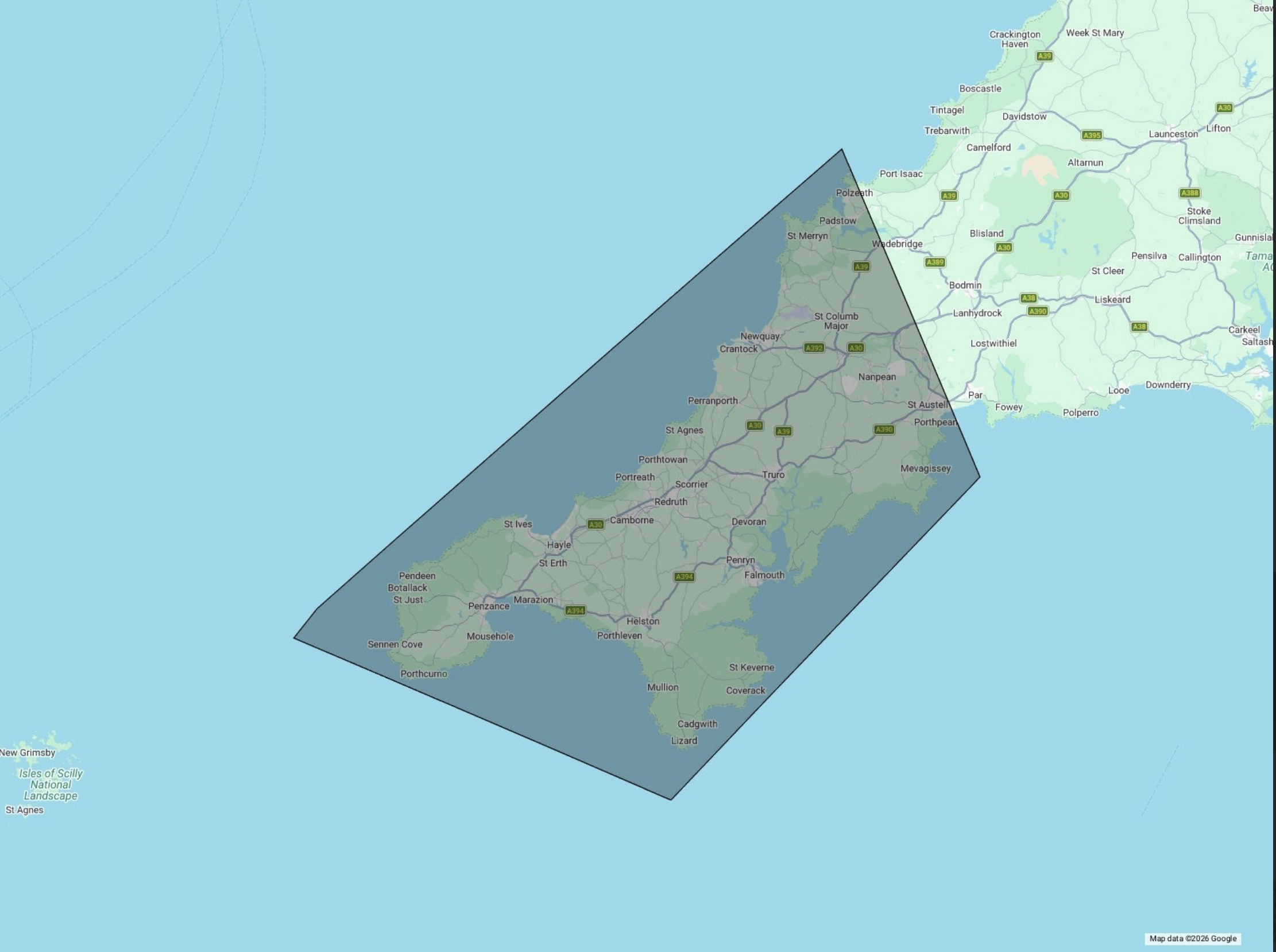Map showing the coastline and inland areas of western Wales, including towns such as Porthcawl, Bridgend, and Aberystwyth, with a highlighted three-dimensional section overlay.