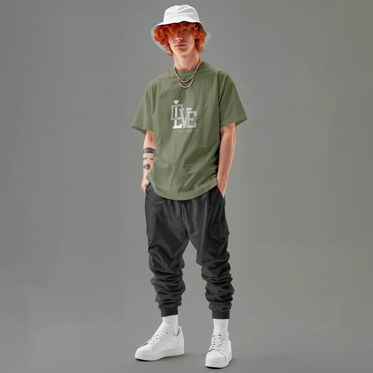 Tshirt-Love is the Answer - Light Olive.jpg