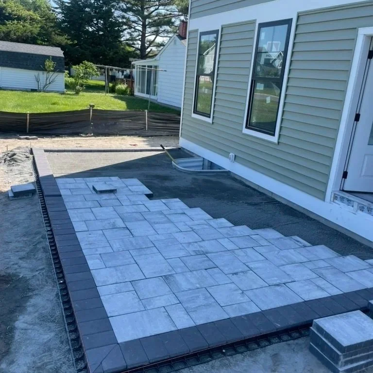 Under-construction paver patio in downtown Lewes, Delaware.