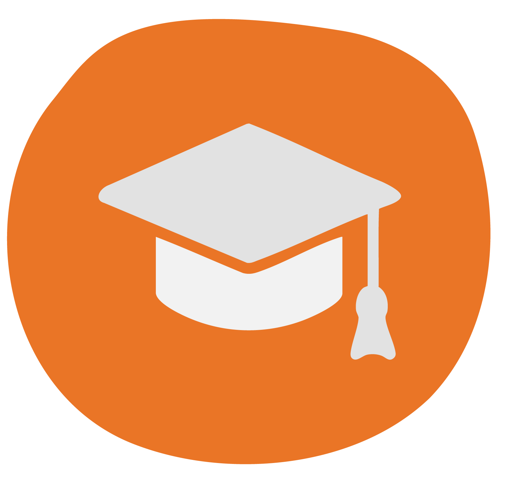 Icon of a graduation cap on an orange circular background.