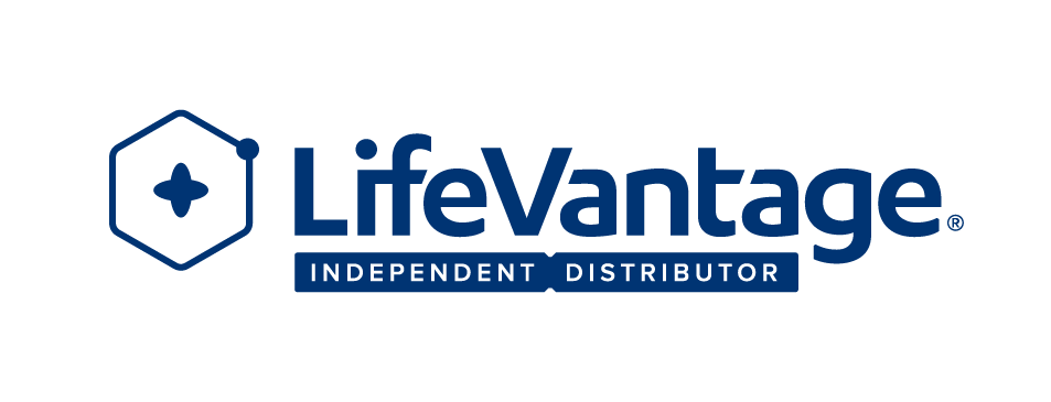 Logo of LifeVantage, an independent distributor, featuring a hexagon with a cross inside and the company name in blue text.