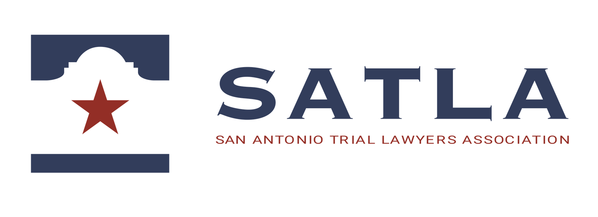 Logo of the San Antonio Trial Lawyers Association featuring a stylized Justice scales with a star, and the organization's name in large letters.