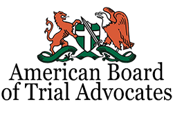 Logo of the American Board of Trial Advocates featuring a shield, lions, and scales of justice.
