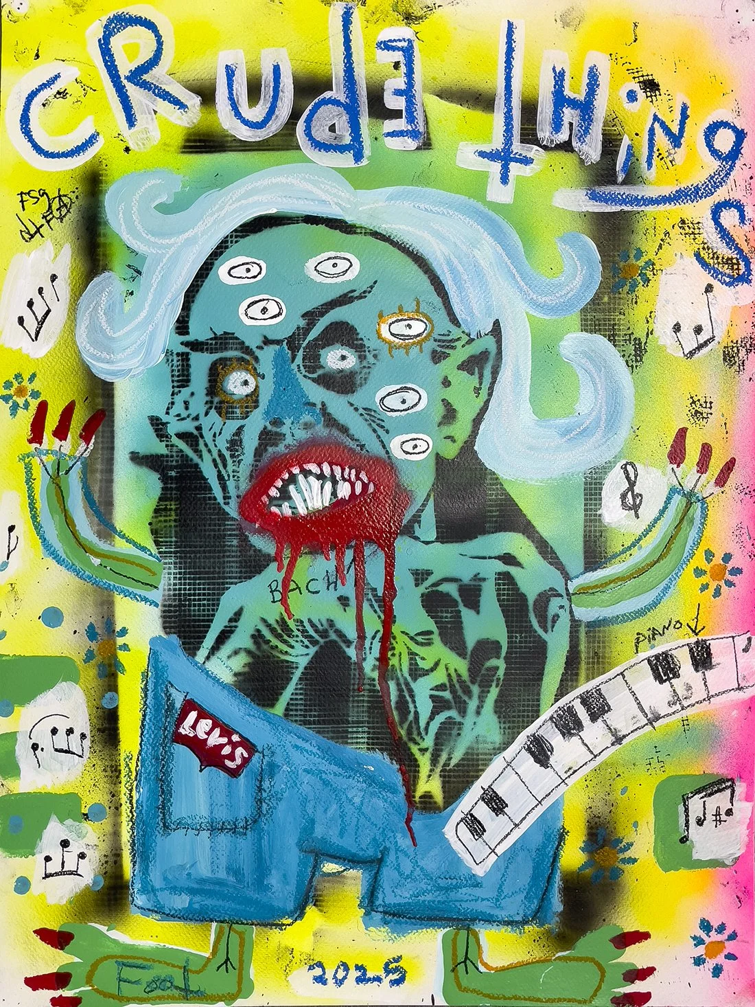 Bach Portrait as  Clown Nosferatu Colorful Stencil Painting