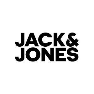Black text saying "JACK & JONES" on a white background