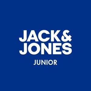 Blue background with white text that reads 'JACK & JONES JUNIOR'.