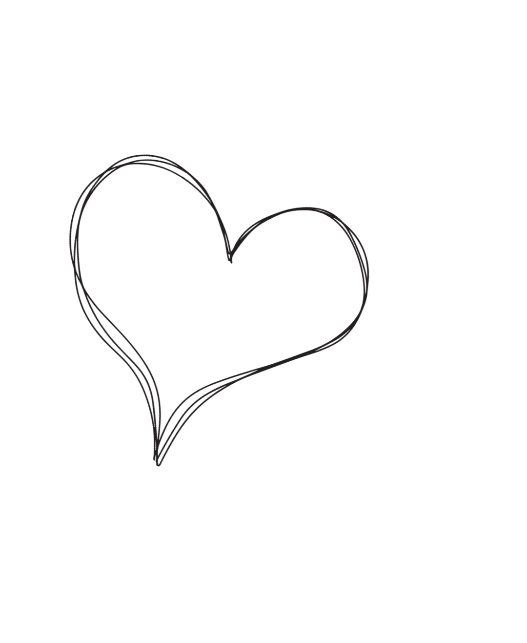 Black heart illustration with hand-drawn style on a black background.