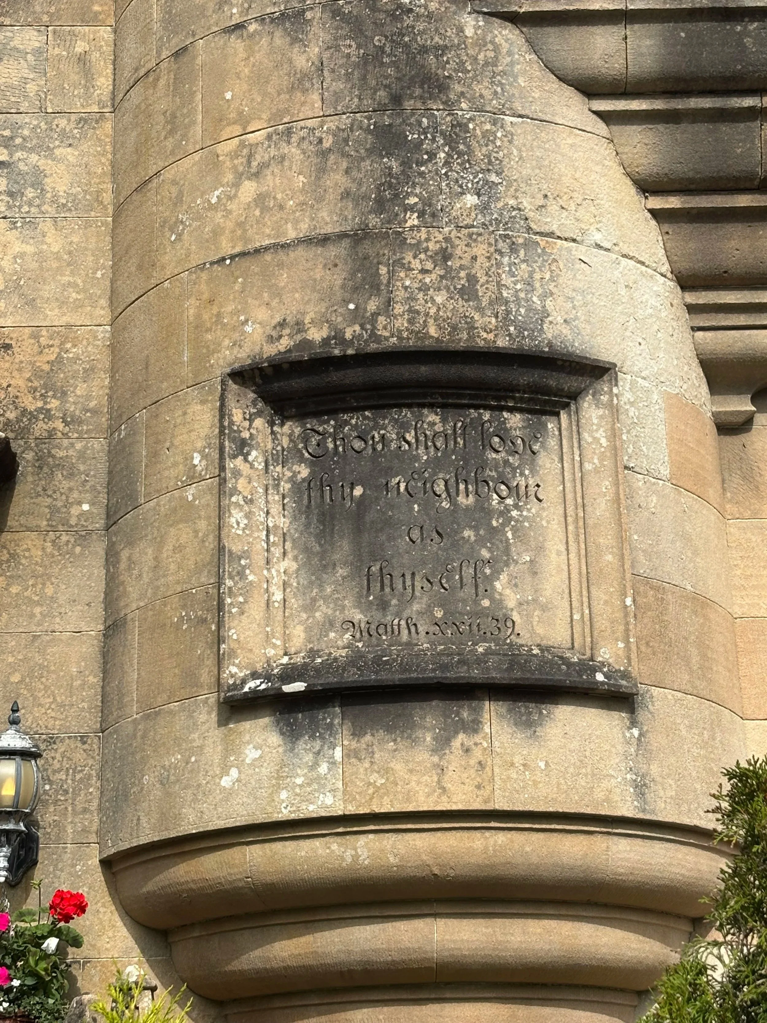 Right Entry Carving: "Thou shalt love thy neighbor as thyself."