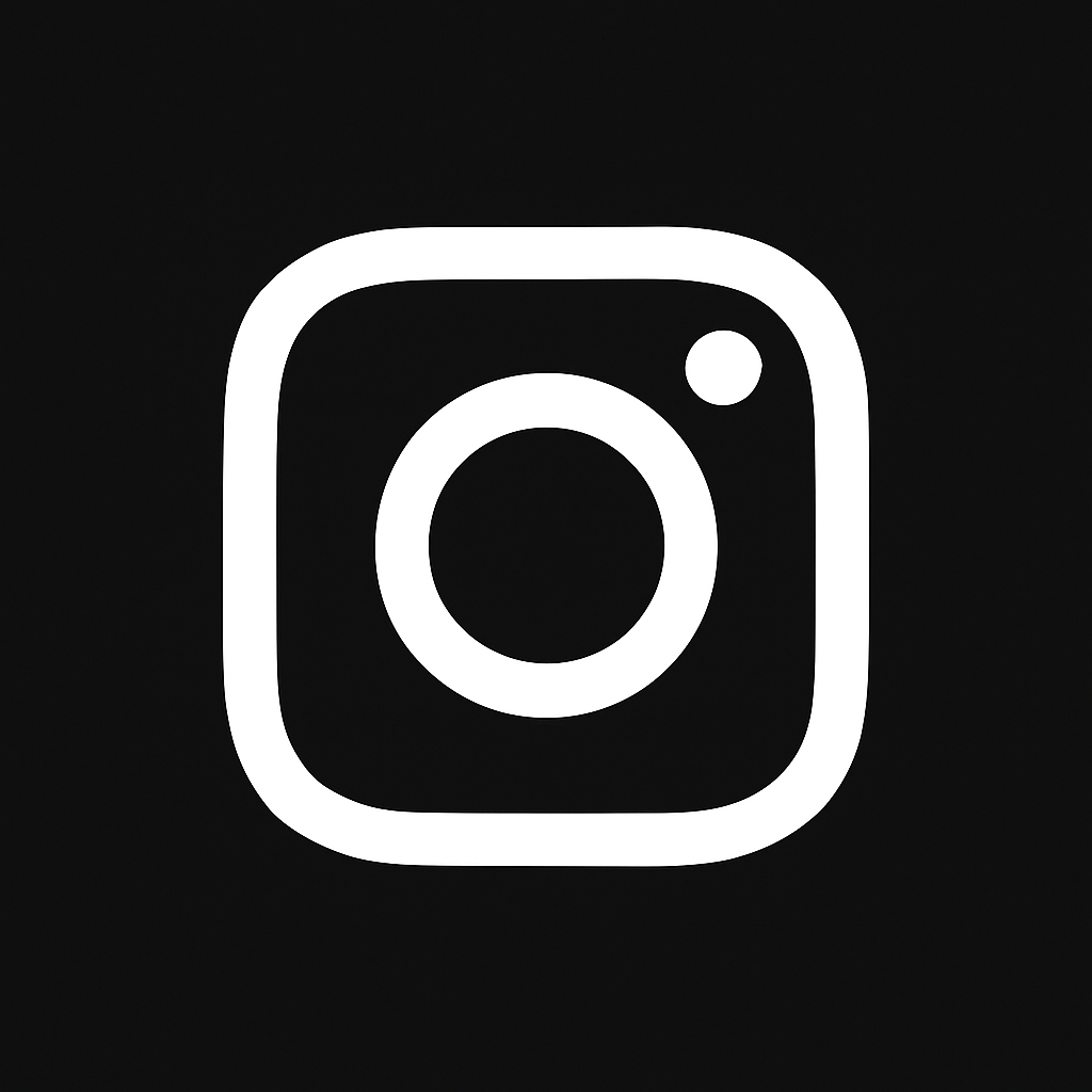 Instagram logo with a white camera outline on a black background.