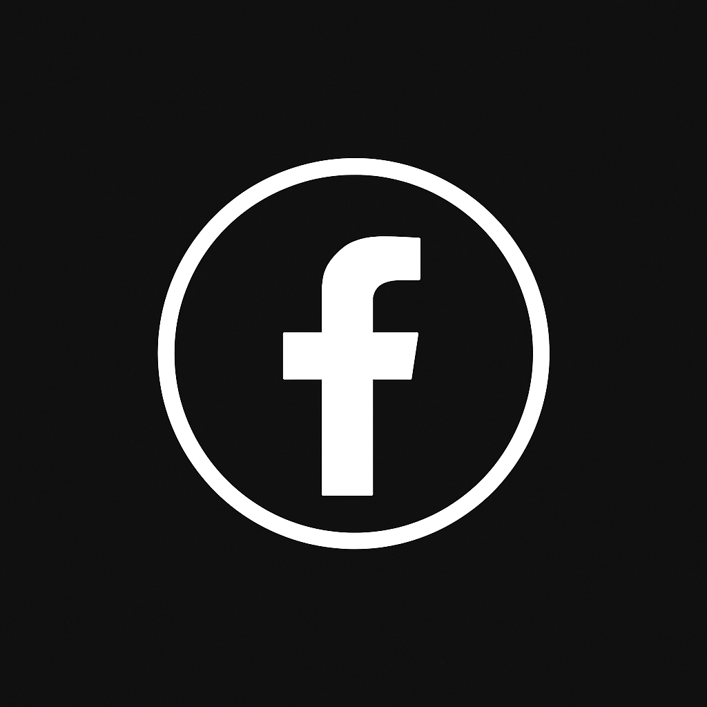 Facebook logo with a lowercase 'f' inside a circle on a black background.