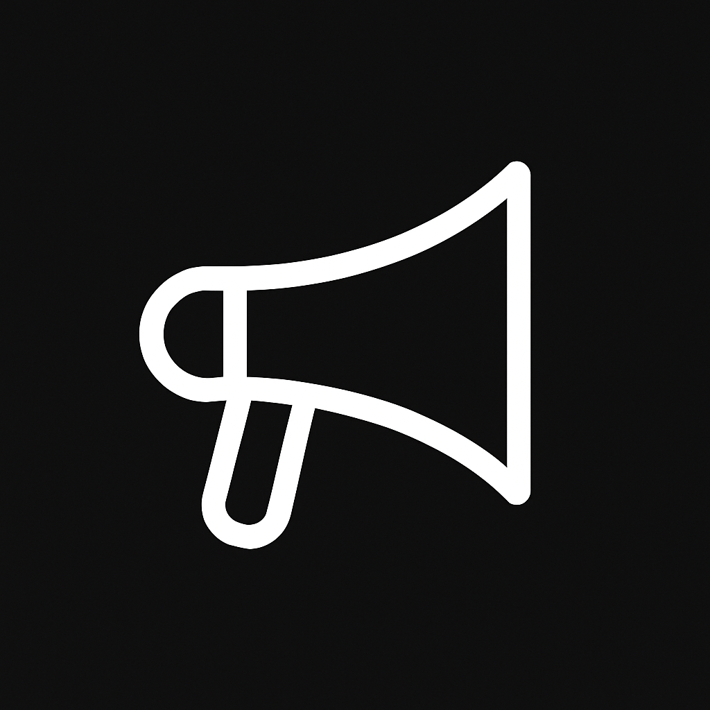 Icon of a megaphone on a black background.