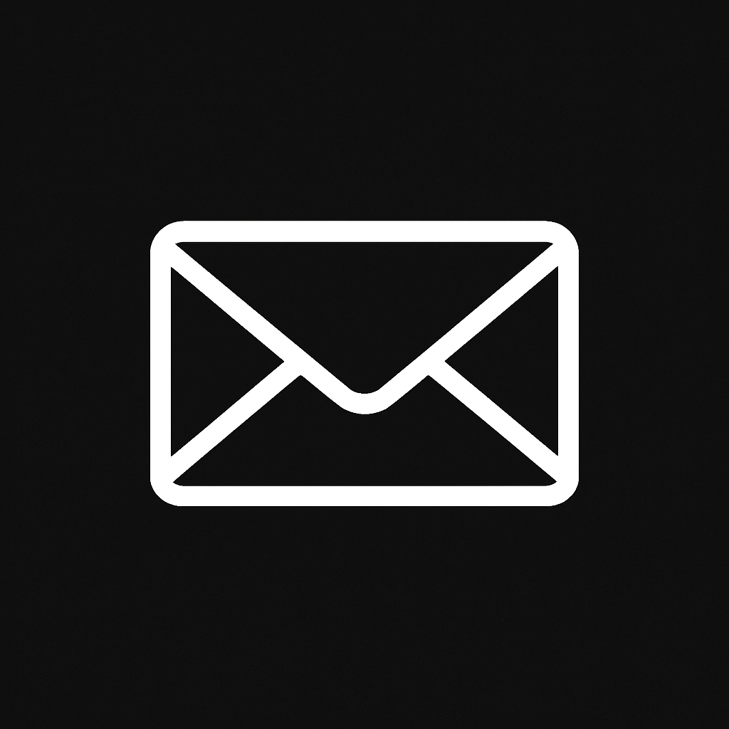 White email envelope icon on a black background.