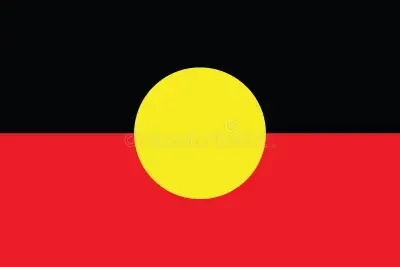 The Australian Aboriginal flag with a black top half, red bottom half, and a yellow circle in the center.