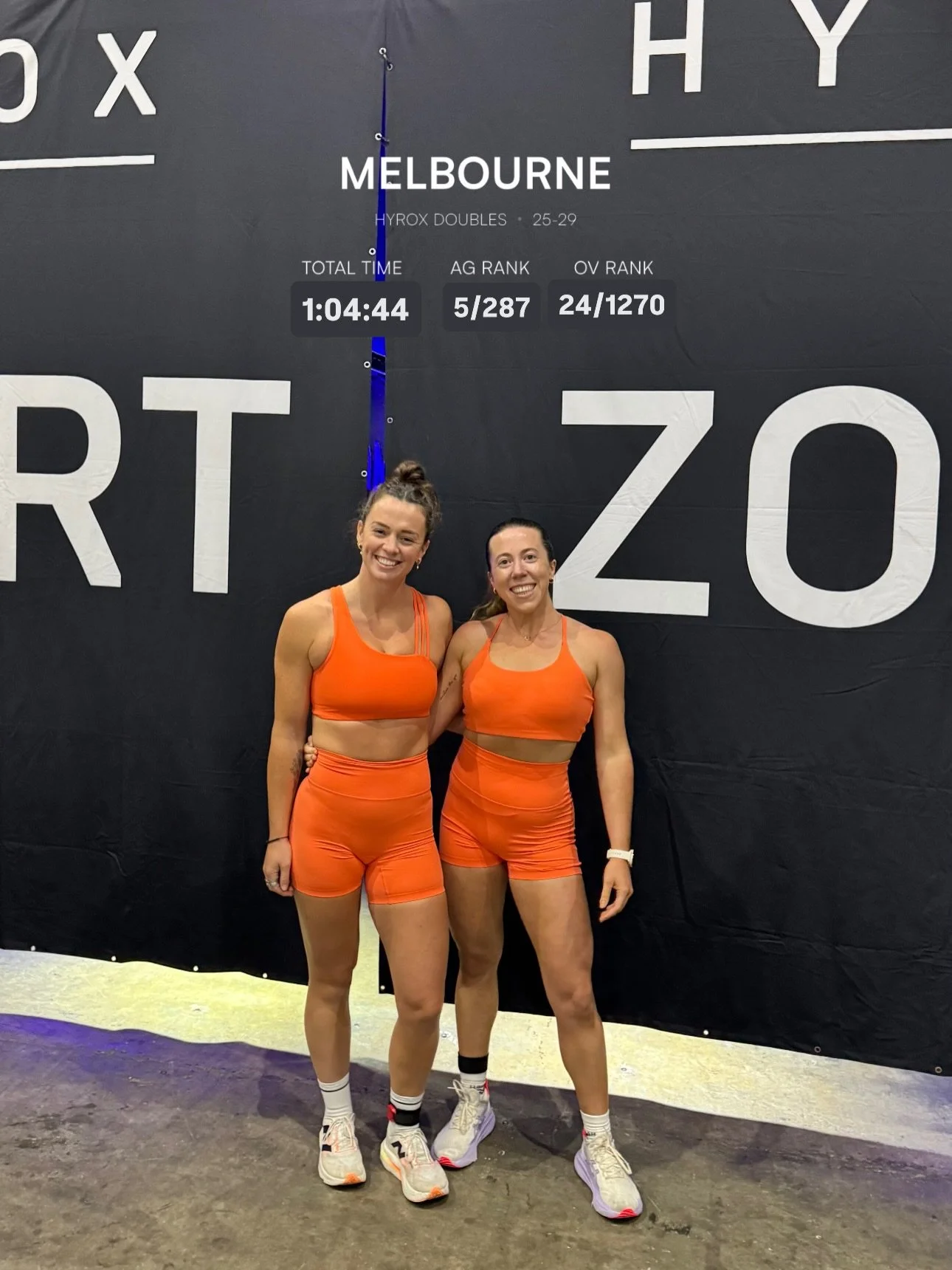 HYROX Melbourne 🇦🇺
Women&rsquo;s Doubles with @jennydaly96 

⏱️ 1:04:44
🏅5th / 287 Age Group
💪🏼 24th / 1270 Overall

My 10th HYROX race and one I&rsquo;ll remember forever🥹

I spent the entire race about 5m behind Jenny and definitely tasted de