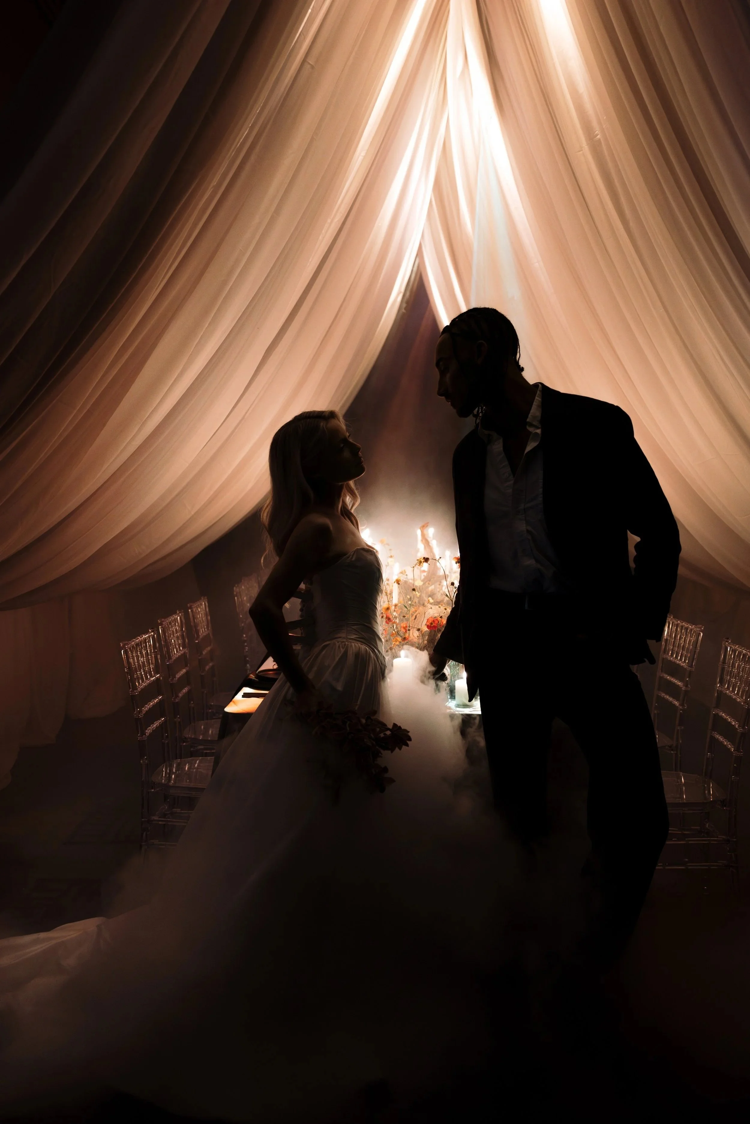 Vibey Tent and Projections on the Table Wedding