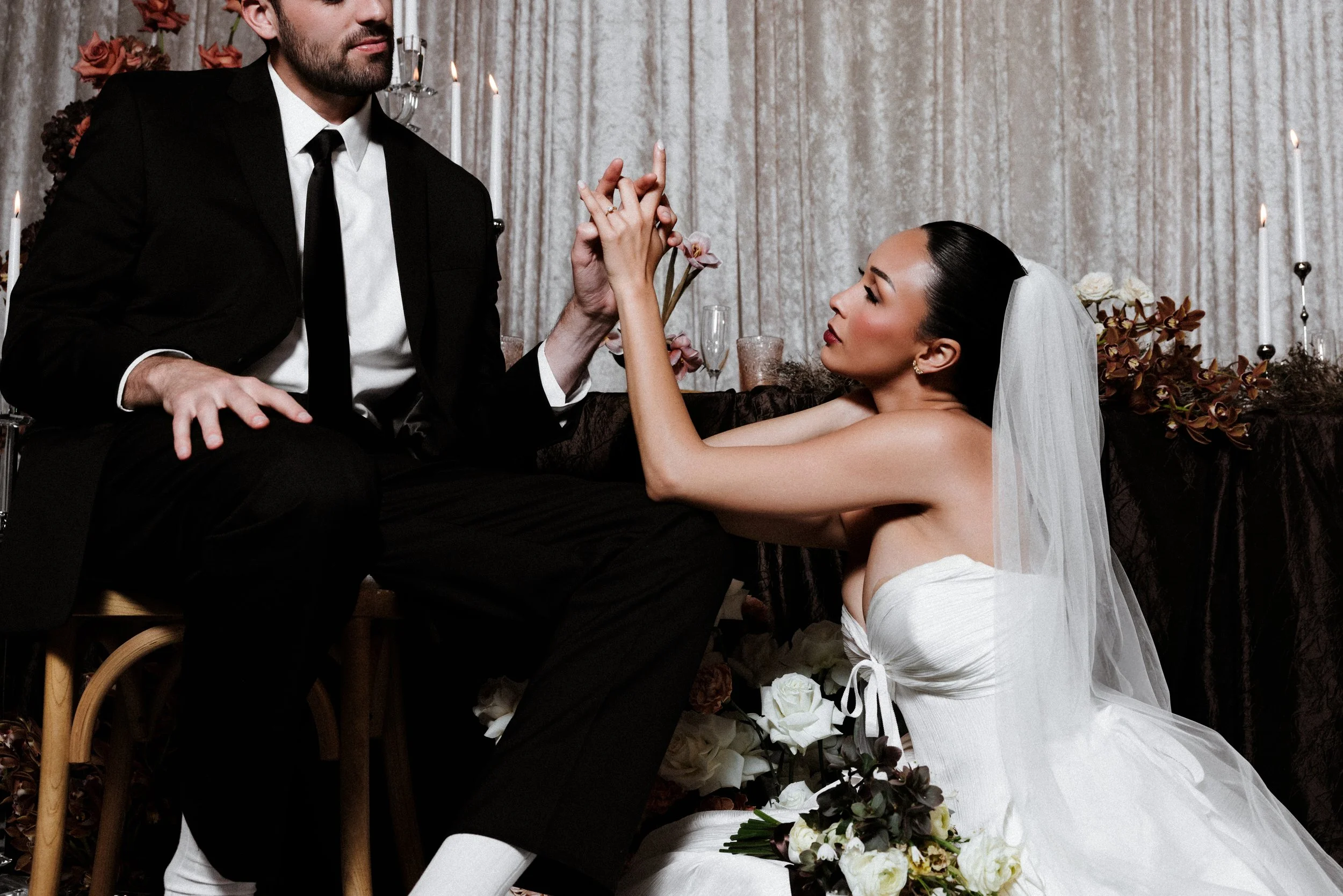 Bridal Photoshoot inspo with chocolate and chrome
