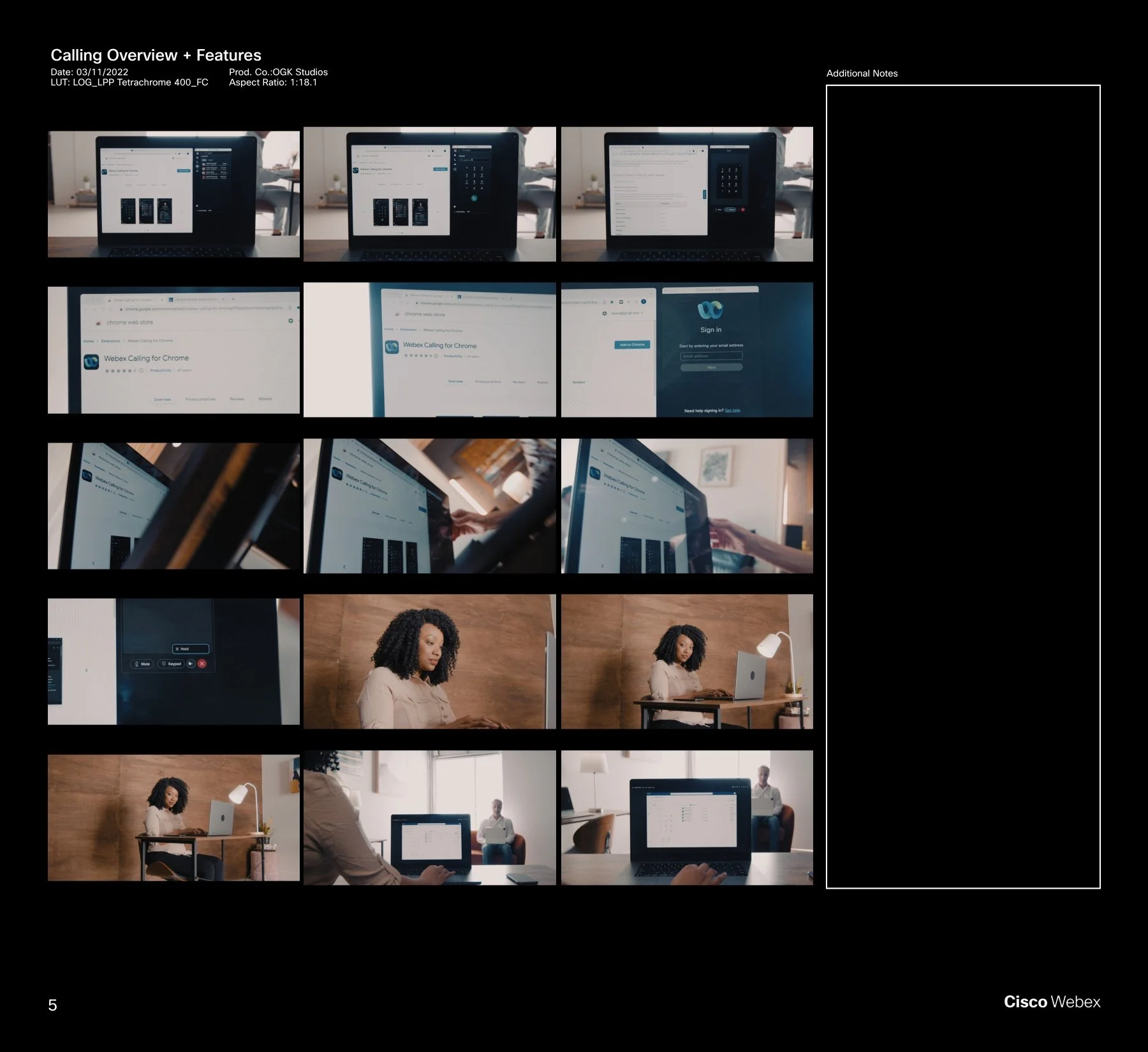 Cisco Webex video calling campaign directed by ST Davis — smartphone and screen interfaces showing contact profiles and video call features
