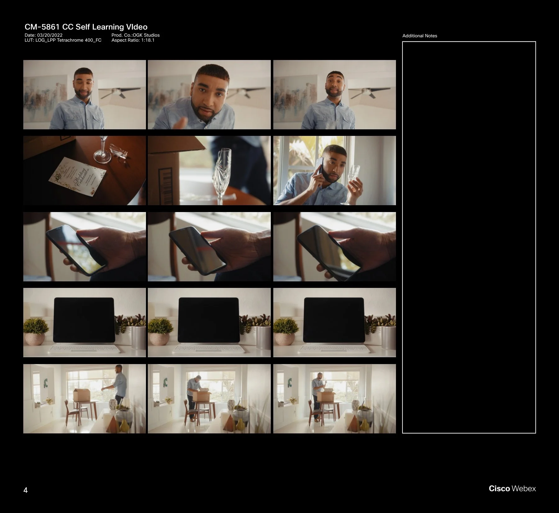 Narrative commercial sequence directed by ST Davis for Cisco Webex — product unboxing and first impressions in a bright contemporary space