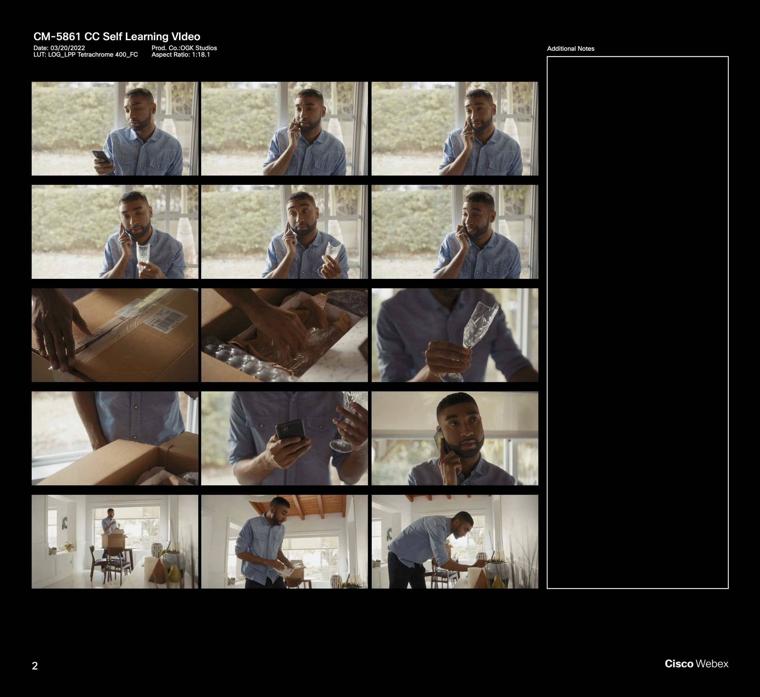 Cisco Webex product reveal directed by ST Davis — talent interacting with packaging and device in a daylit room with modern furnishings