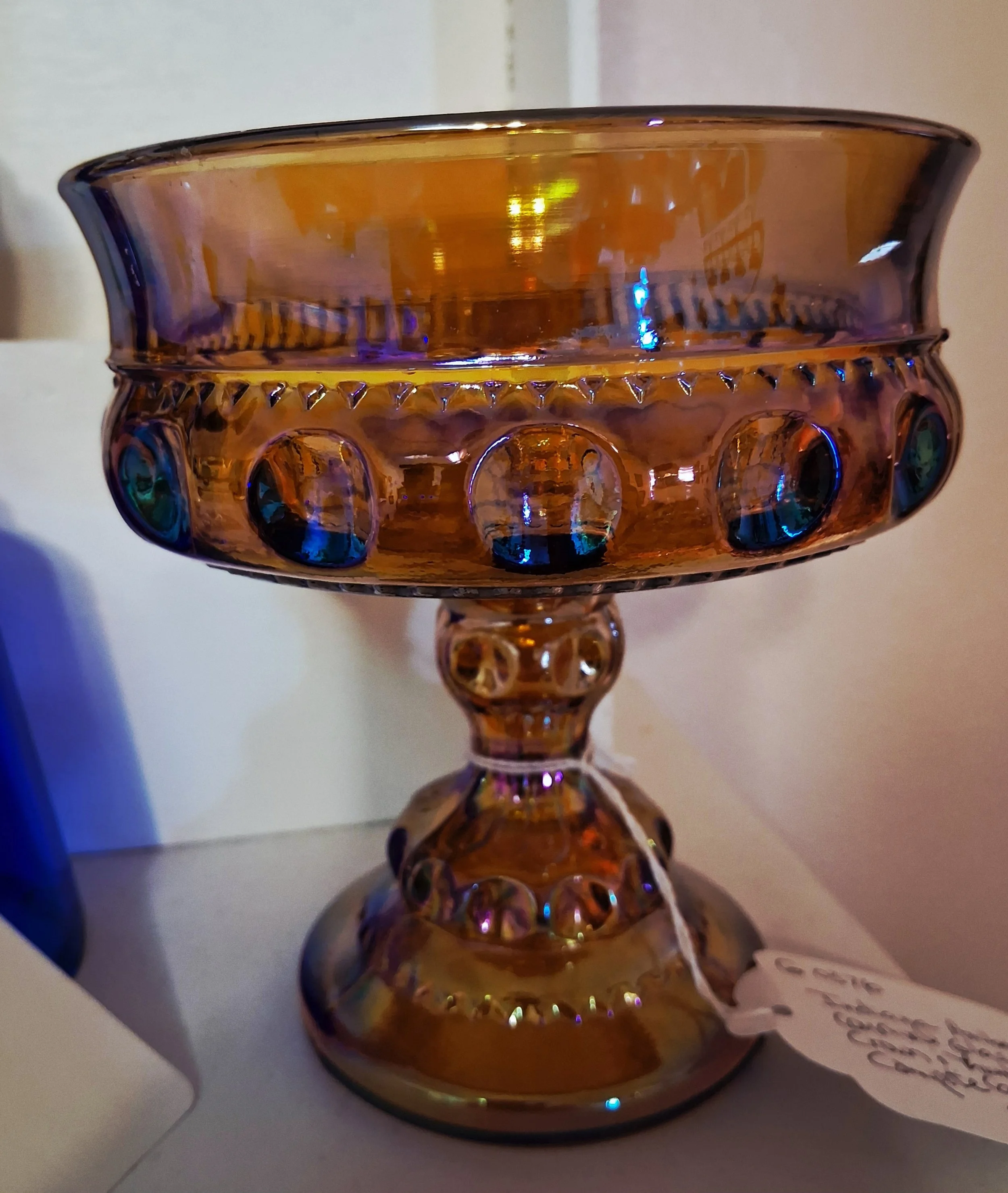 Indiana Amber Carnival Glass Crown & Thumbprint Compte Candy Dish